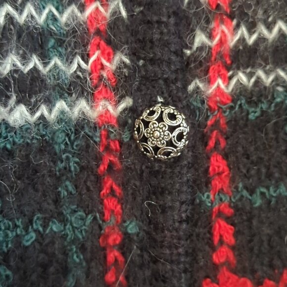 VTG id Distinctions Size L Button Up Plaid Mohair Blend Cardigan Sweater-lp289 - Picture 2 of 12